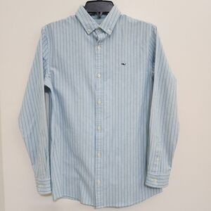 VINEYARD VINES Boys Button Down Long Sleeve Shirt XL Green Blue Stripes Cotton